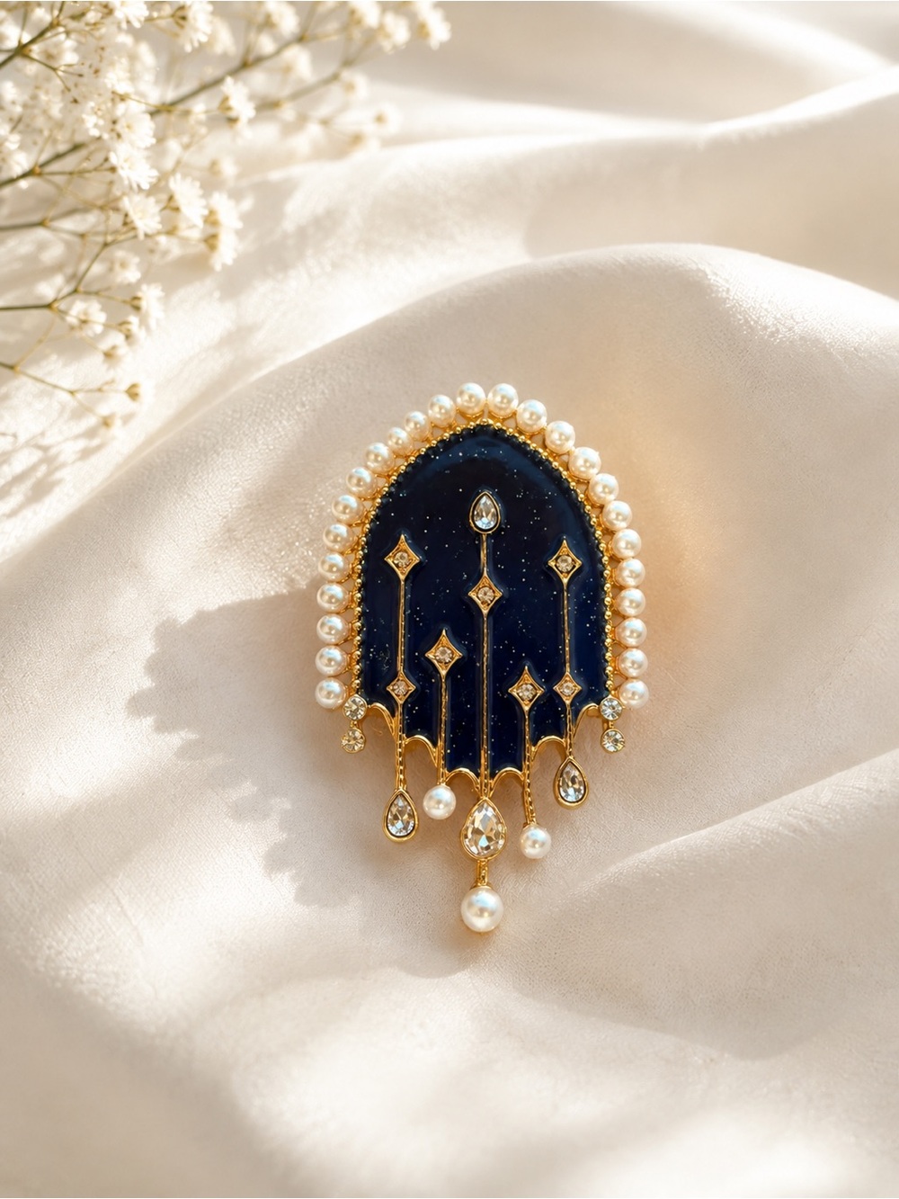 Midnight Blue Pearl Crystal Brooch